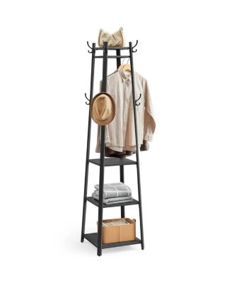 Modern Farmhouse Metal Hall Tree with Wood Shelves