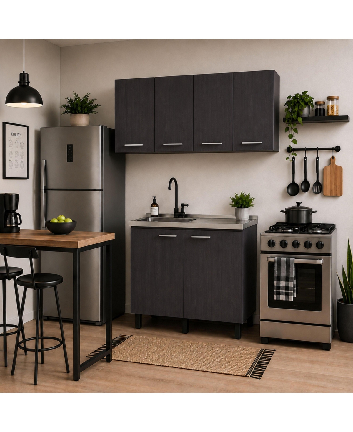 Fm Furniture Texas 39.3" W Manufactured Wood 2-Piece Kitchen Sink Cabinet Set with Wall and Base