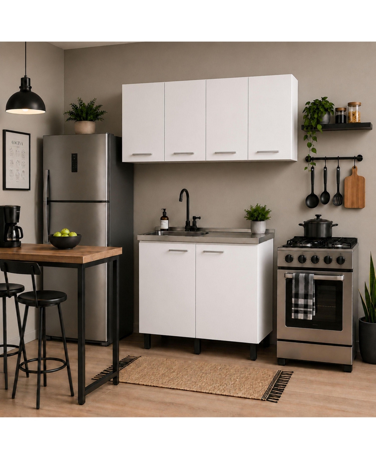 Fm Furniture Texas 39.3" W Manufactured Wood 2-Piece Kitchen Sink Cabinet Set with Wall Cabinet and Base Cabinet - White