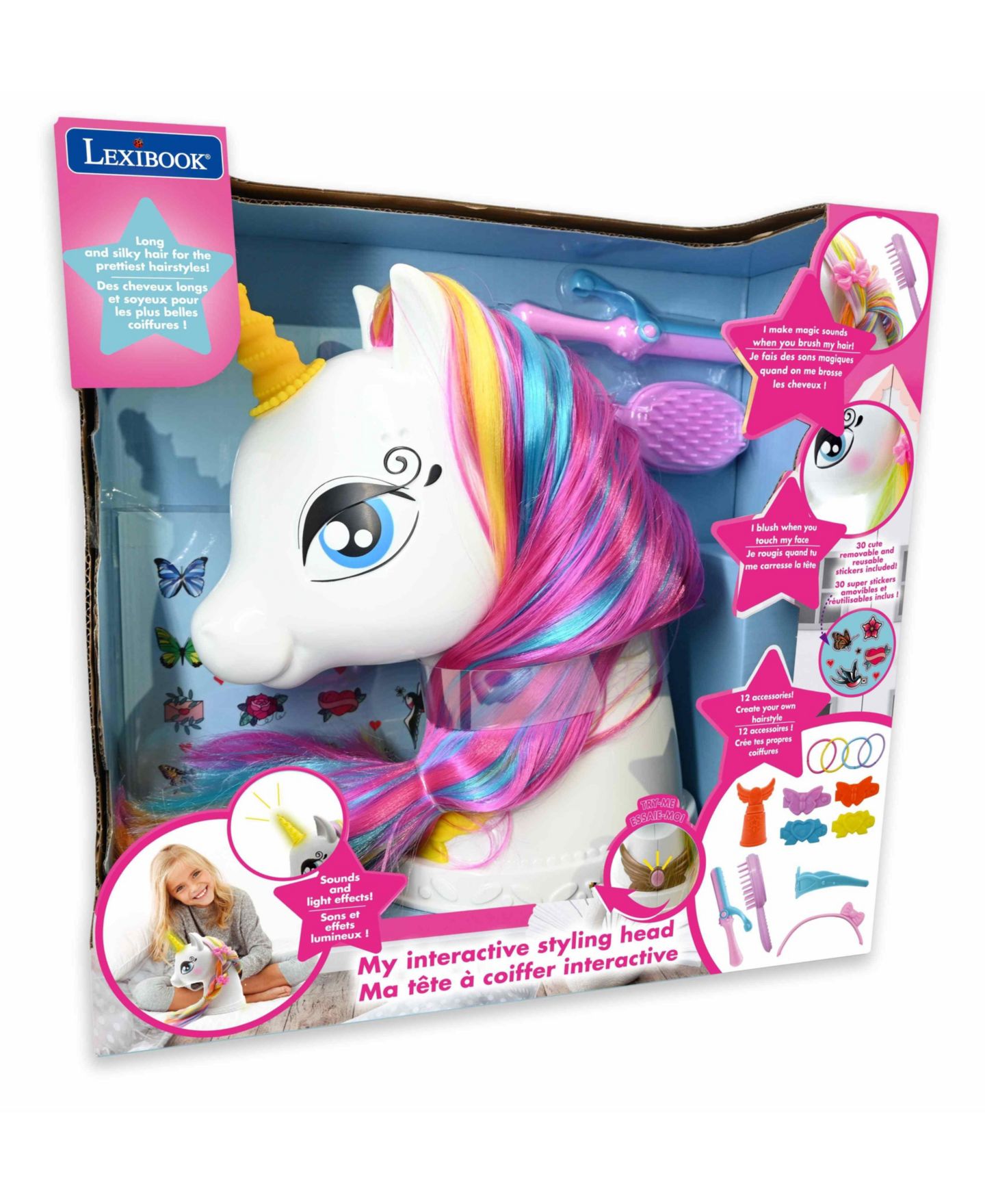 Детские куклы Lexibook My Magic Interactive Unicorn Hair Styling Head with Long and Silky Hair, Ages 3+, цвет: Разноцветный — фото 4