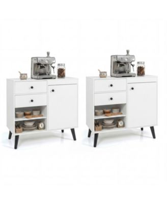 Set of 2 31 Inch Buffet Sideboard Cabinets with Drawers and Open Compartments
