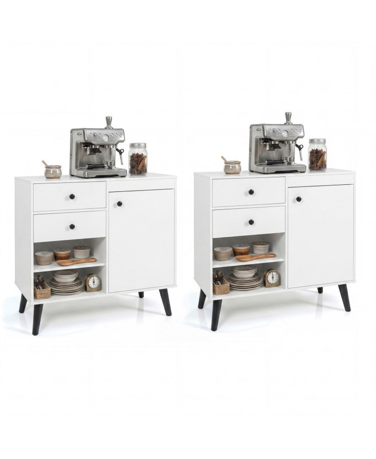 Hongge Set of 2 31 Inch Buffet Sideboard Cabinets with Drawers and Open Compartments
