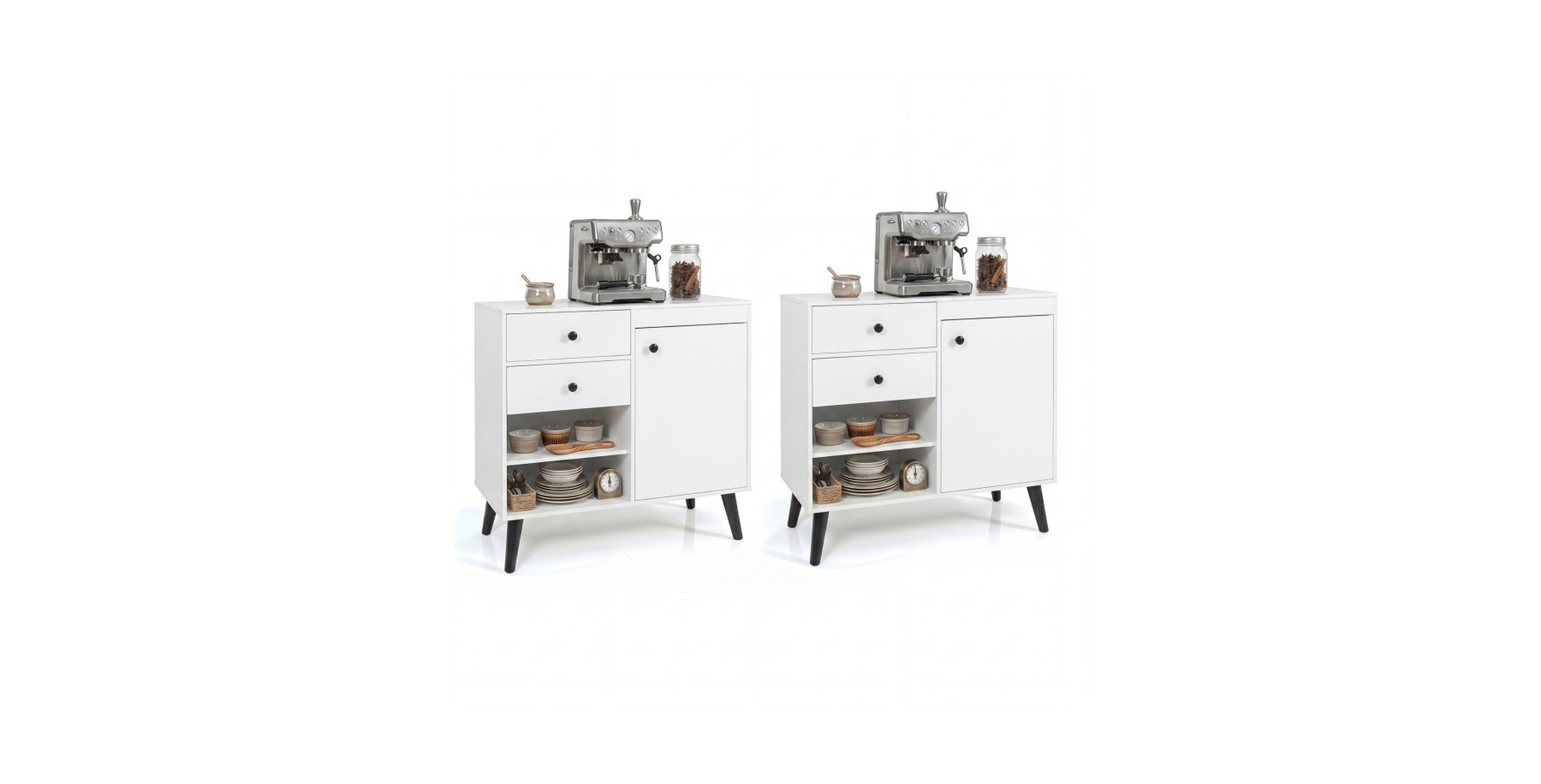Hongge Set of 2 31 Inch Buffet Sideboard Cabinets with Drawers and Open Compartments