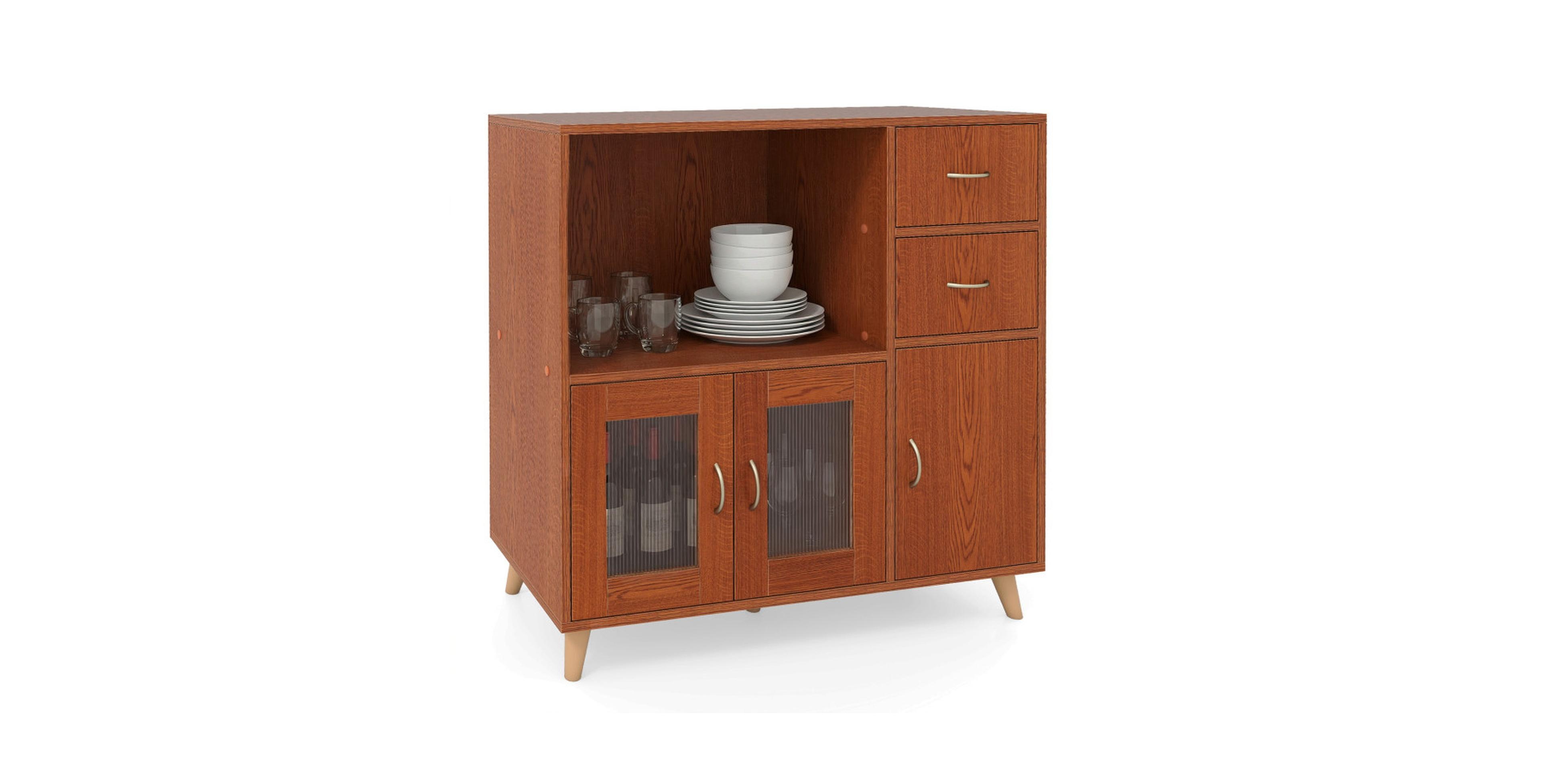 Hongge 36 Inch Sideboard Buffet Cabinet with Open Compartment and Pull-Out Drawers
