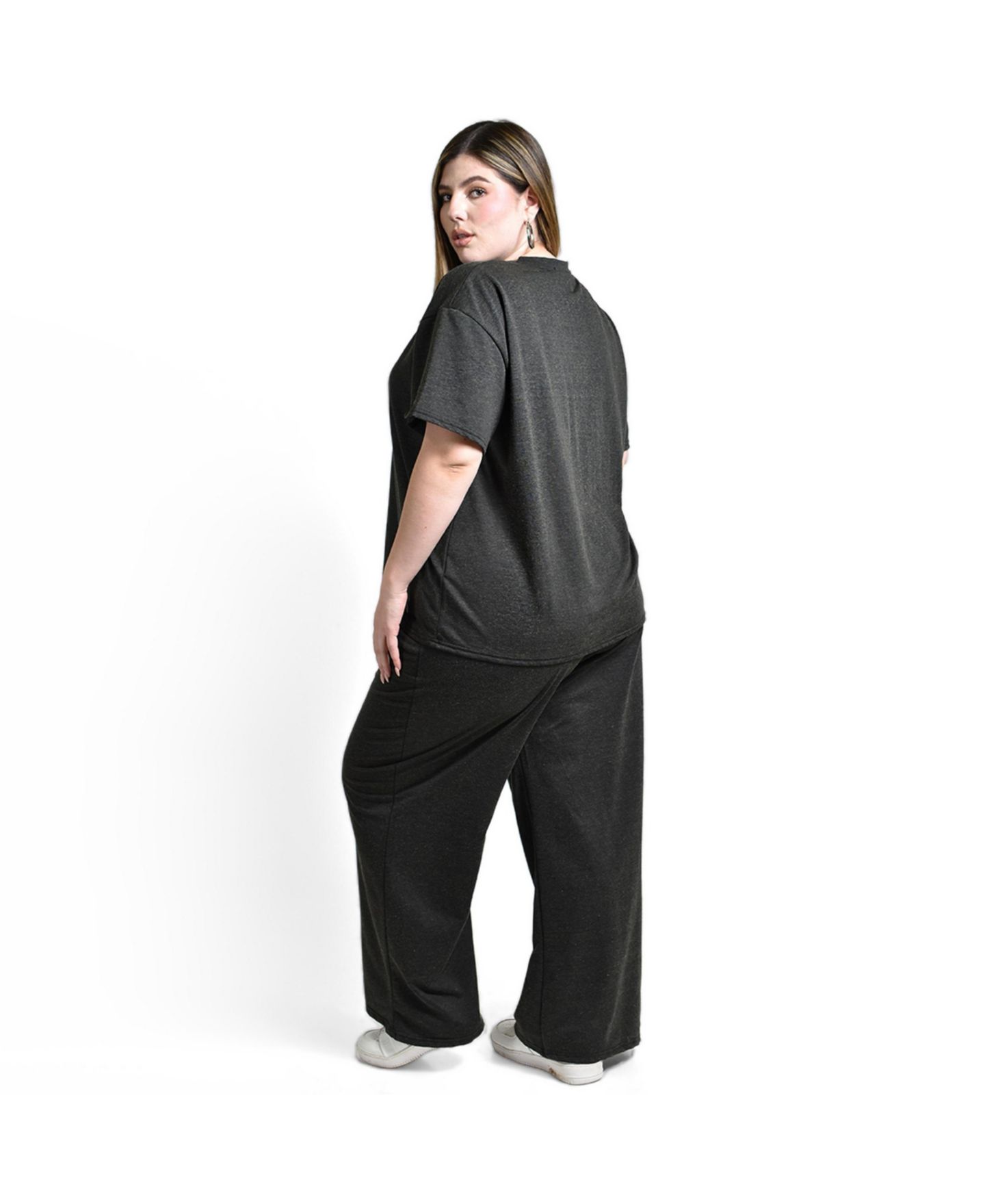 Женский комплект Roman Fashion Crewneck Short-Sleeve Wide-Leg Blouse and Pants, 2-Piece Set, цвет: Чёрный — фото 5