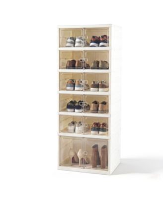 Foldable Shoe Rack Organizer Plastic Stackable Shoe Storage Box Easy Assembly
