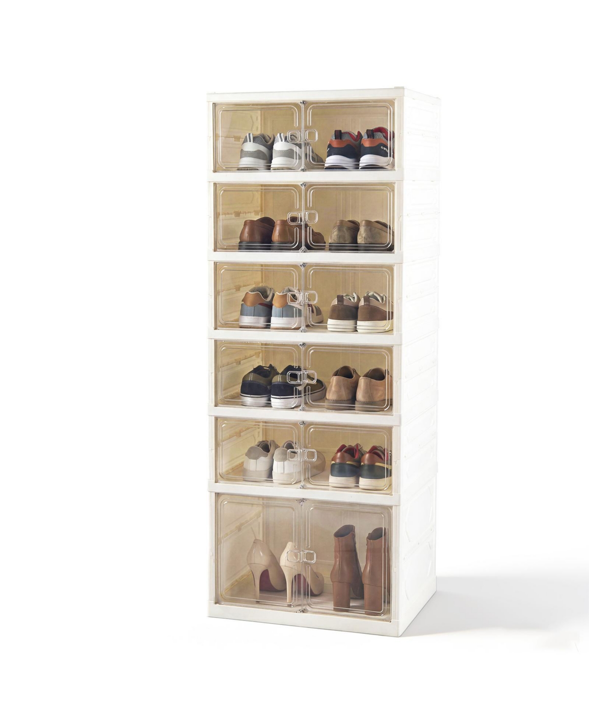 Gymax Foldable Shoe Rack Organizer Plastic Stackable Shoe Storage Box Easy Assembly - White