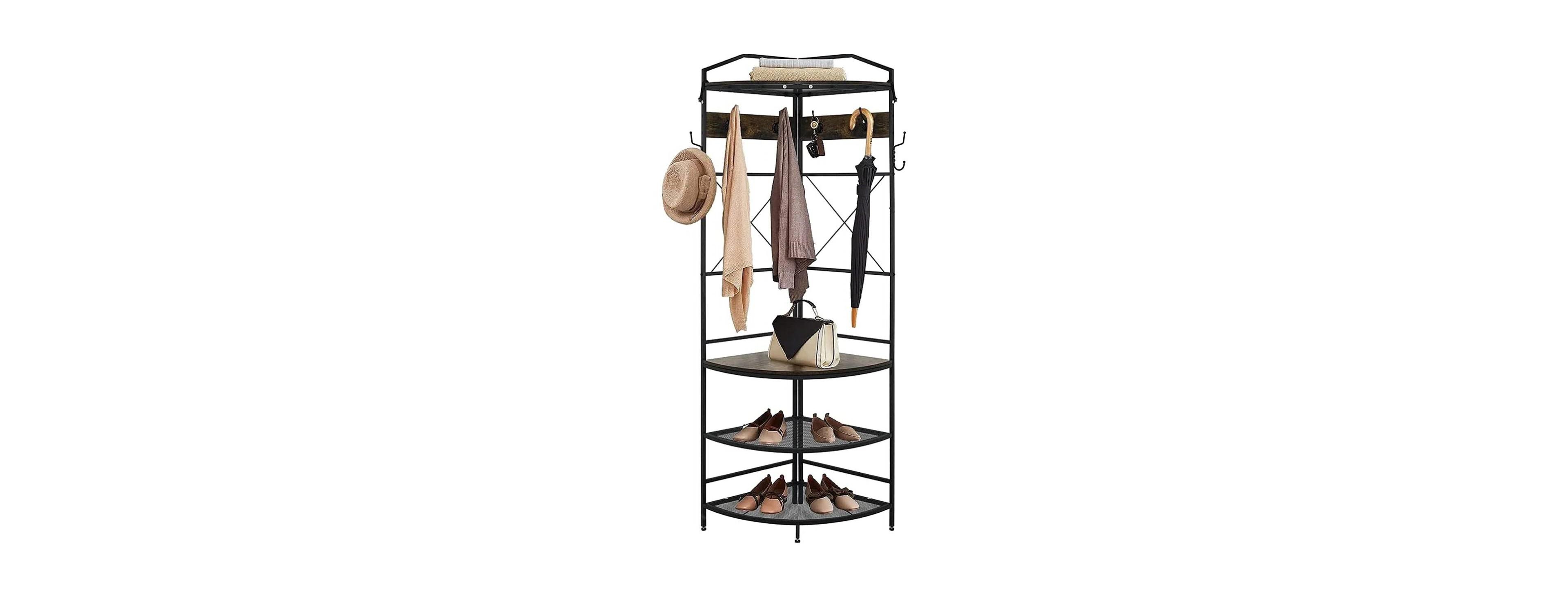 Slickblue Modern Corner Hall Tree with Coat Rack and Shoe Storage Bench