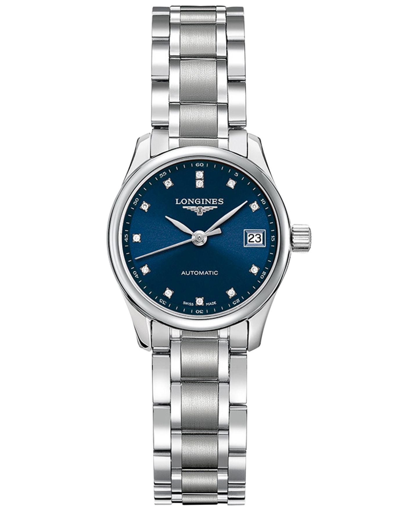 Женские часы Longines Swiss Automatic Master Collection Diamond Accent Stainless Steel Bracelet Watch 26mm L21284976 — фото 1