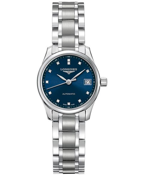 Женские часы Longines Swiss Automatic Master Collection Diamond Accent Stainless Steel Bracelet Watch 26mm L21284976