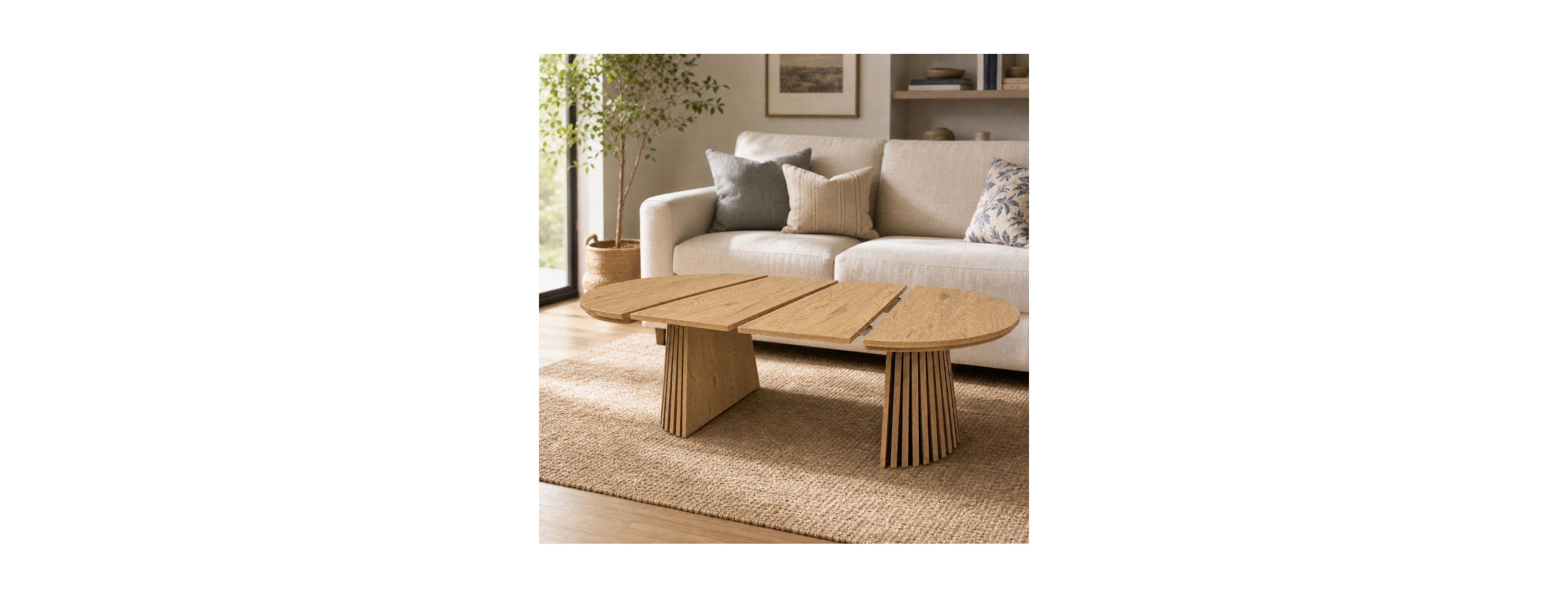 Streamdale Furniture Extendable Wooden Oval Coffee Table and Space-Saving Modern Desk