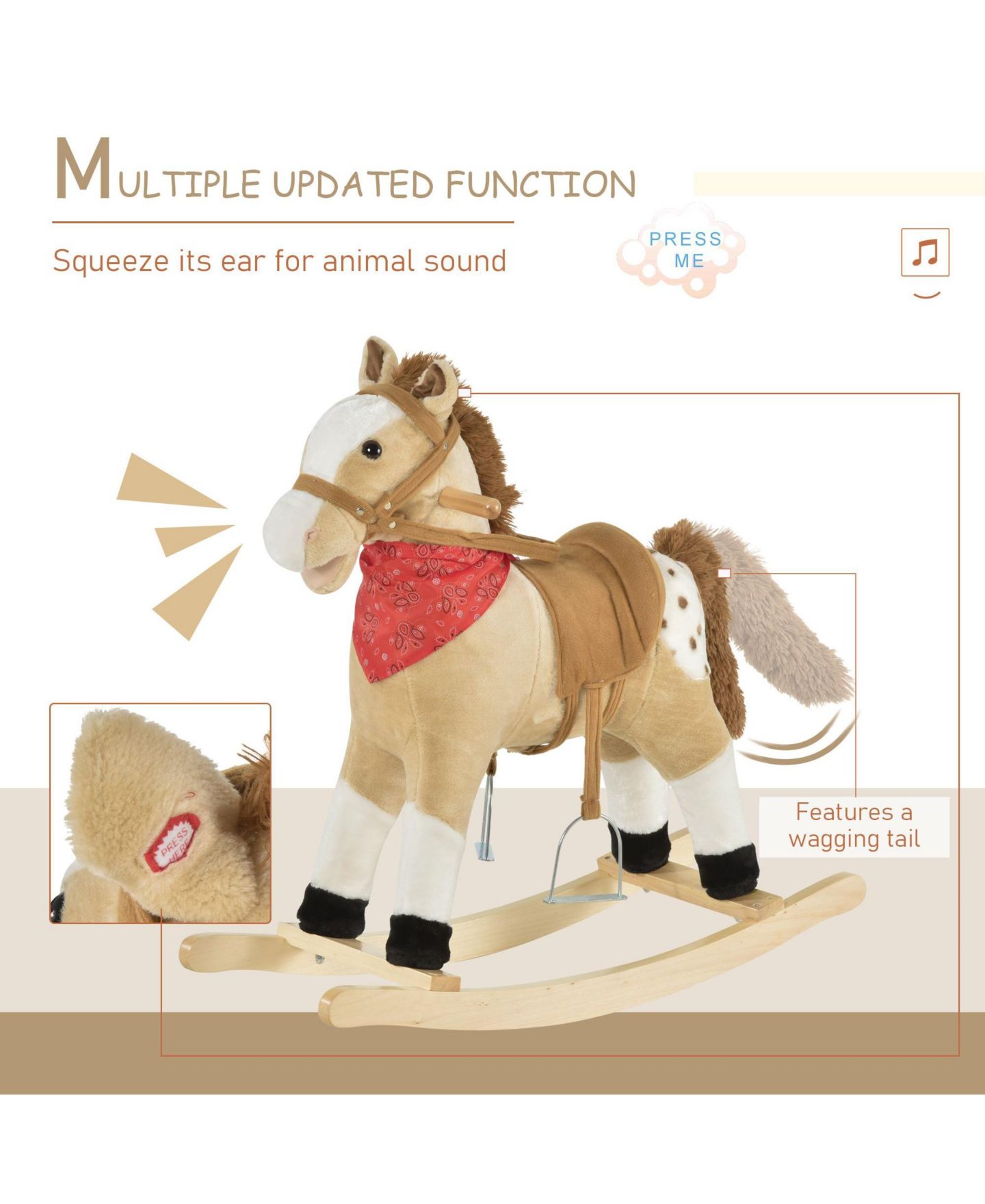 Детская мягкая игрушка SEVORLEY Plush Rocking Ride-On Toy, 3–6 лет, цвет: Бежевый — фото 9