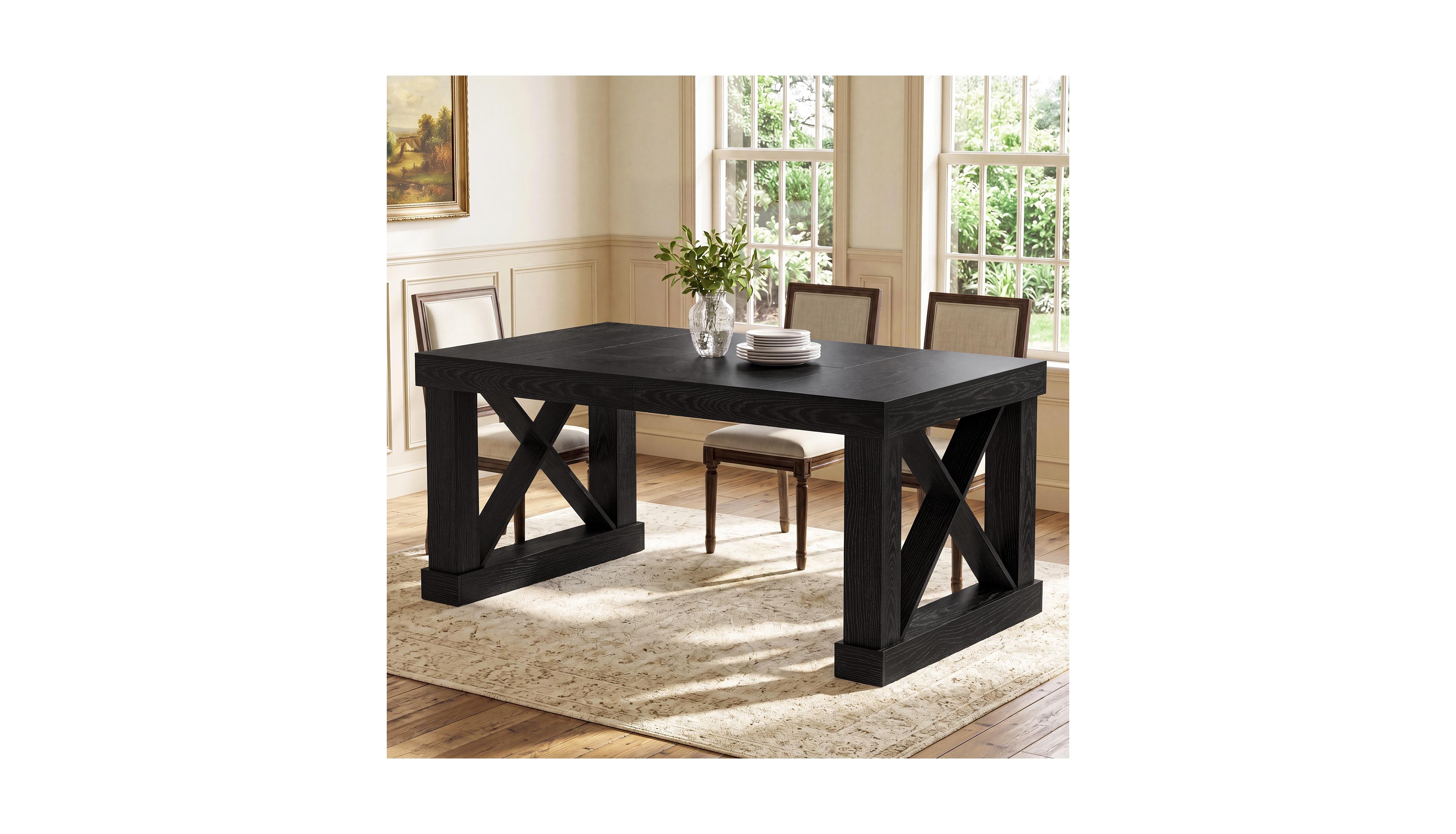 Tribesigns Farmhouse 63" Dining Table for 4 People, Rectangular Wooden Kitchen with Heavy Legs, Modern Dinner Desk