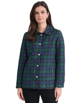 Petite Plaid Triple Diamond Quilted Faux Leather-Trim Jacket