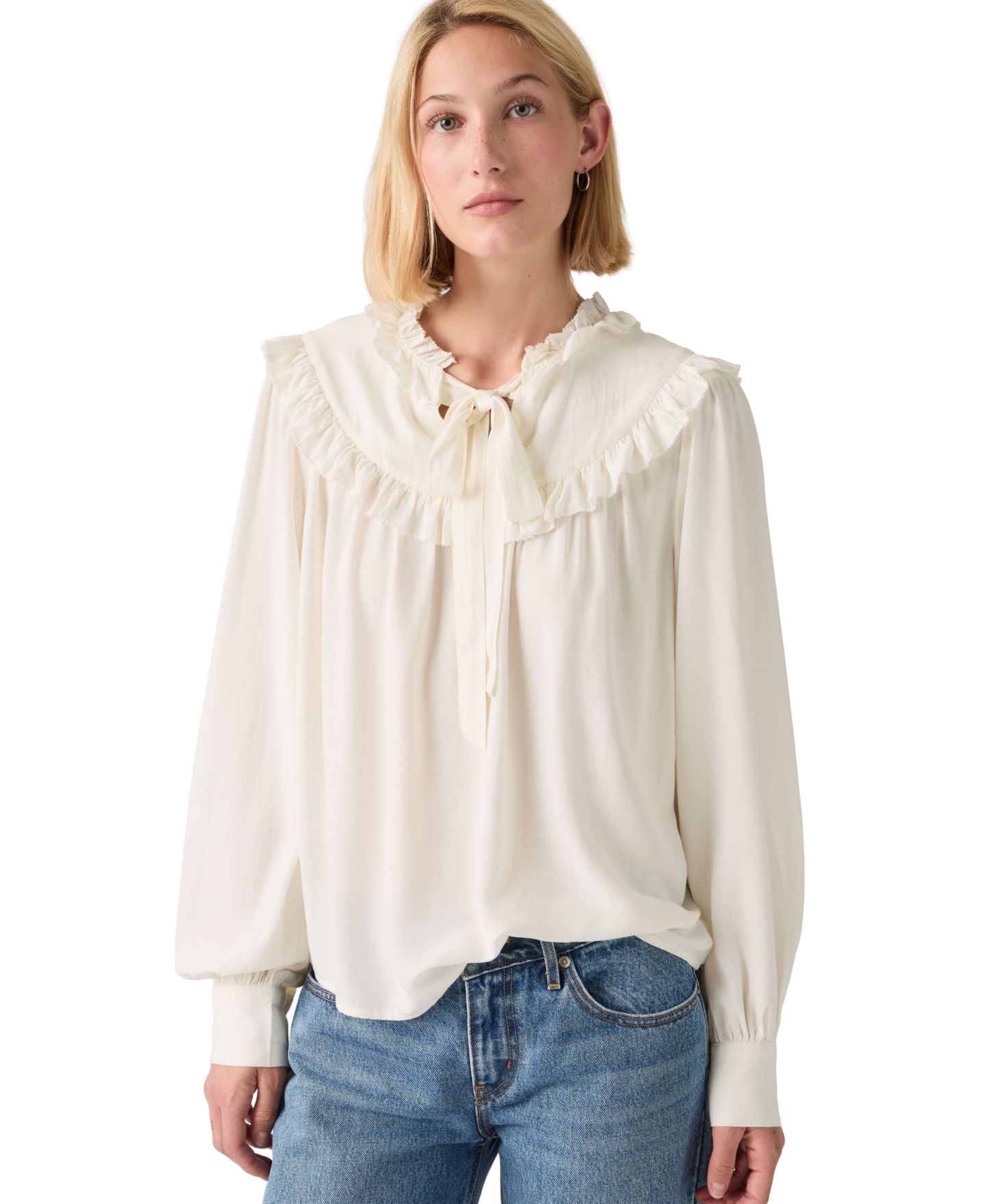 Женская блузка Levi's Premium Joelle Long-Sleeve Crewneck Ruffle, цвет: Egret — фото 1