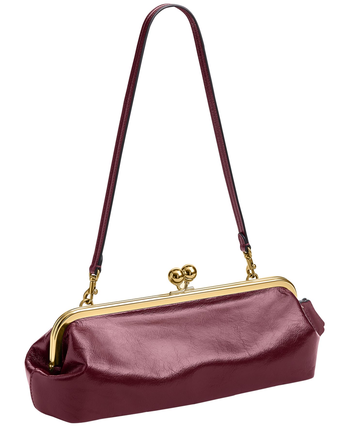 Женская малая сумка на плечо Coach Kiss-Lock 30 с каркасом из глазированной кожи, цвет: Латунный / Тёмный вишнёвый — фото 5