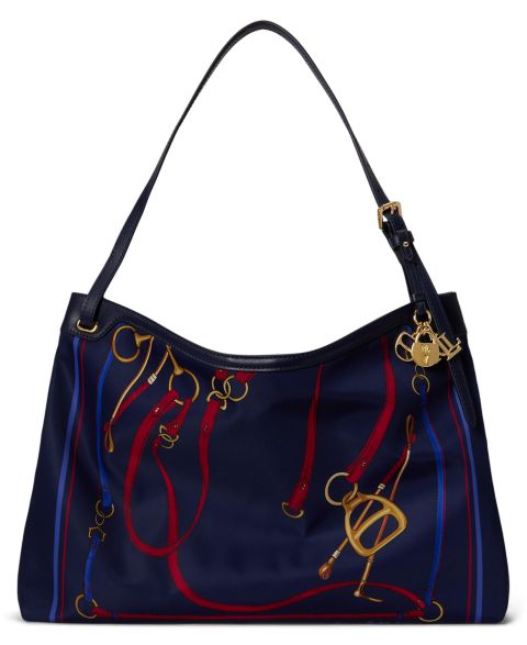 Женская сумка Lauren Ralph Lauren Marcy Slouchy Medium Equestrian Print, цвет: С принтом / Тёмно-синий
