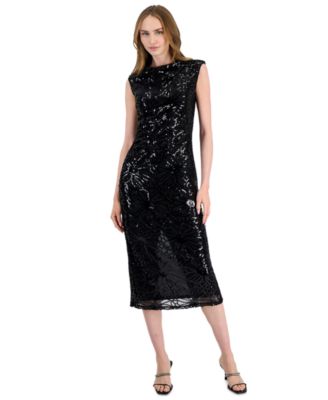 Petite Sequin Cowl Neck Draped Midi Dress