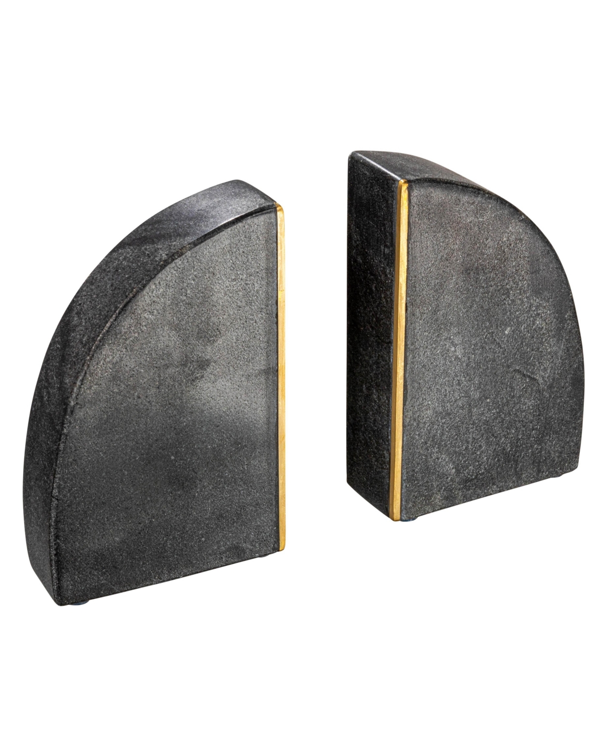 Storied Home Boho Arched Semicircle Marble Bookends with Brass Detail, Set of 2