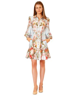 Women's Printed Button-Front Long-Sleeve Dress