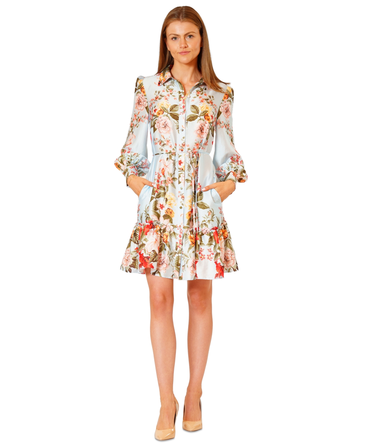 julia jordan Women's Printed Button-Front Long-Sleeve Dress