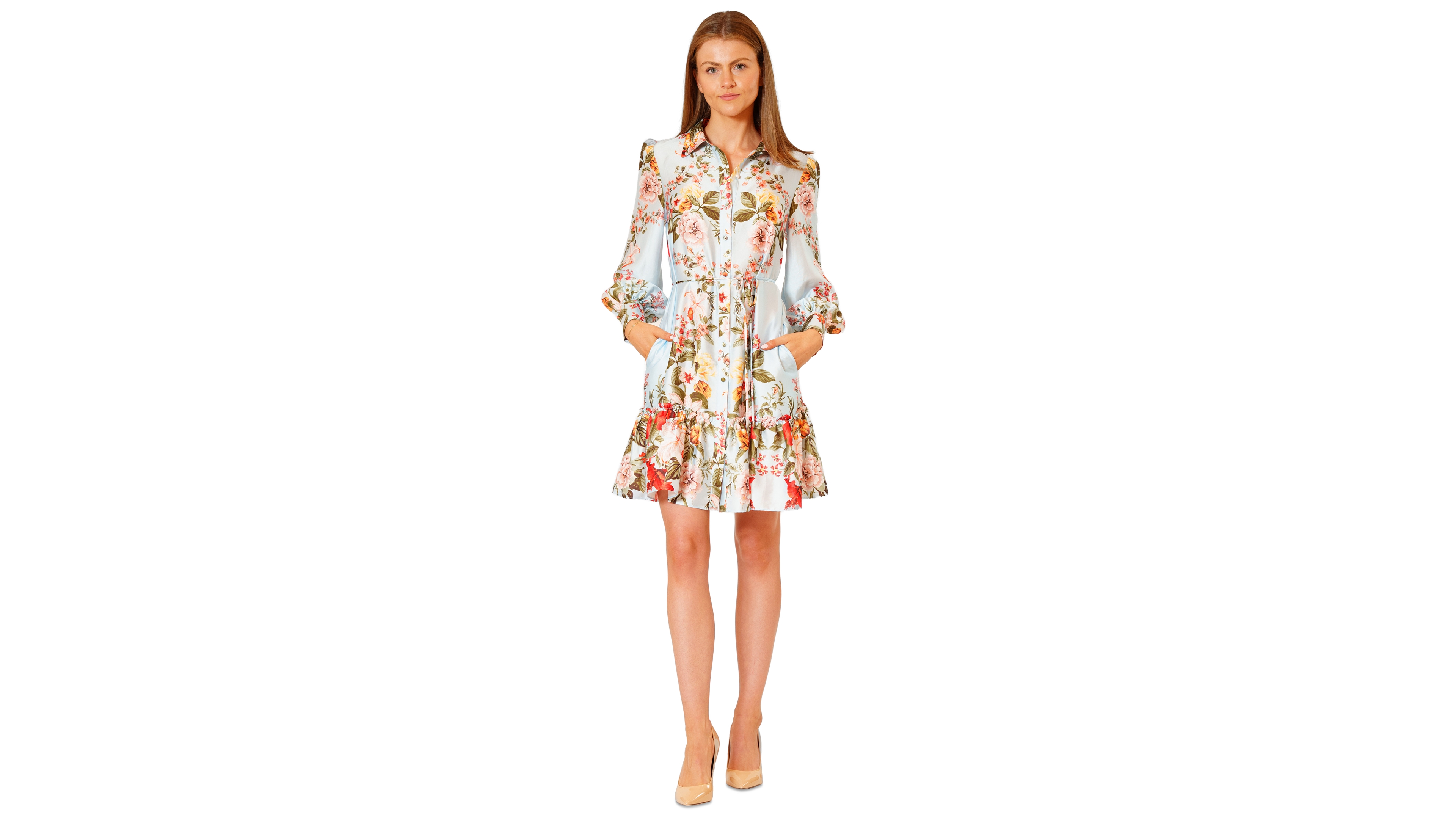 julia jordan Women's Printed Button-Front Long-Sleeve Dress