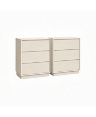 6 Drawer Dresser Set of 2, Cream Minimalist Chest of Drawers, Handleless Low Bedroom Dresser