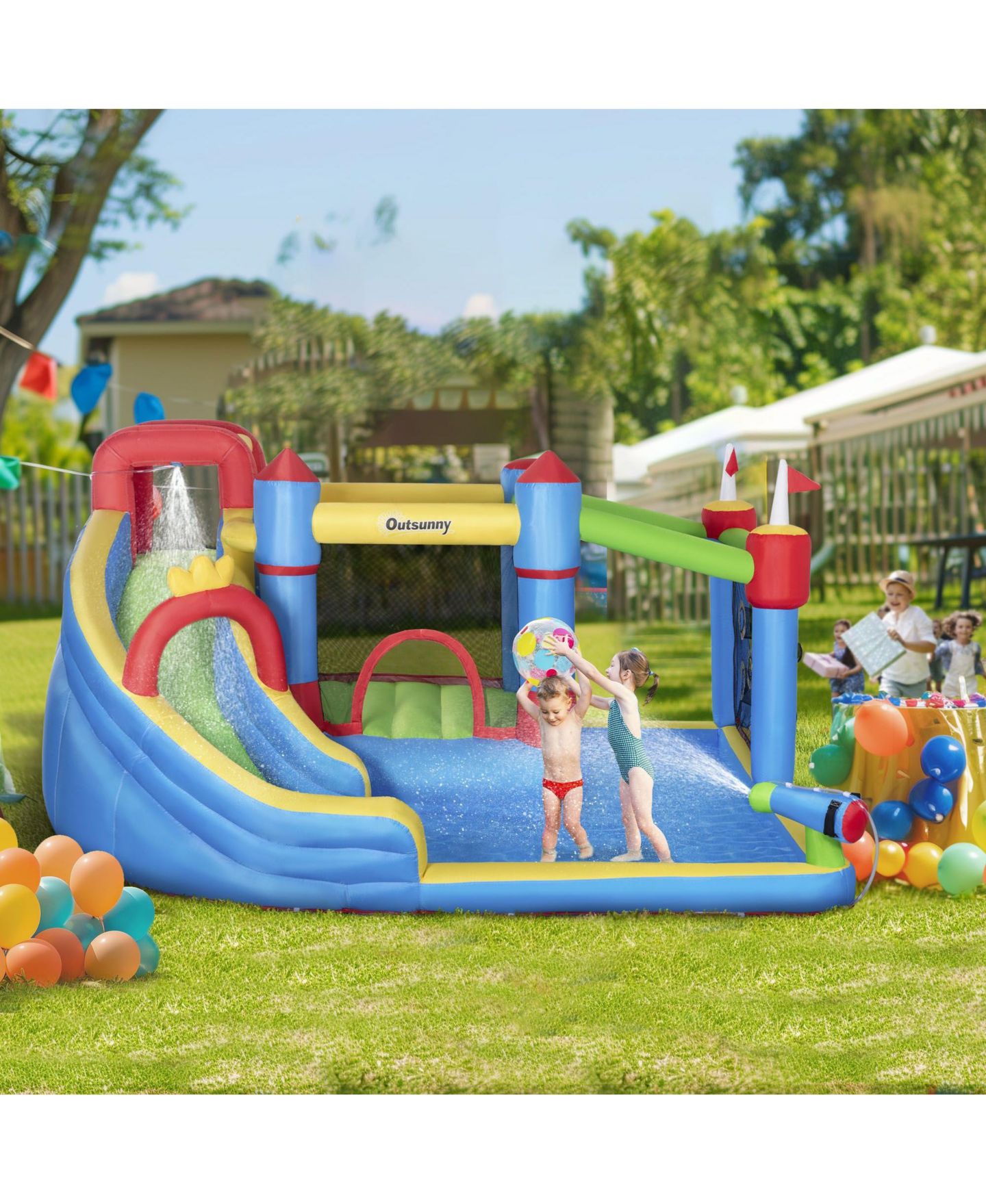 Детская игрушка SEVORLEY 6-in-1 Bounce Castle Inflatable Play Center with Water Slide, Water Pool & Water Gun, Ages 3-8, цвет: Синий — фото 10