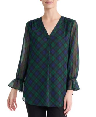 Petite 3/4-Sleeve V-Neck Ruffle-Sleeve Tunic