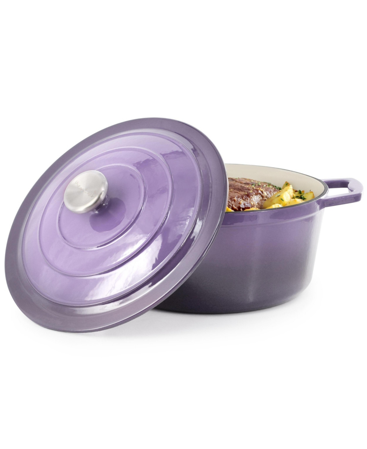 MG-CR25AP  5 Quarts Round Enameled Cast Iron Casserole with Lid in Gradient Purple