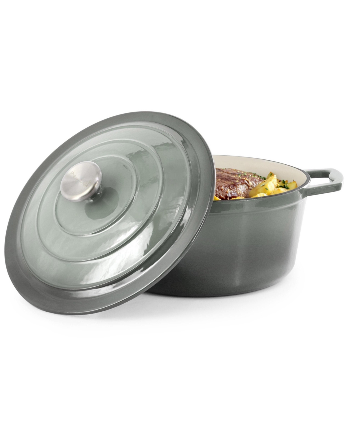 MG-CR25AG  5 Quarts Round Enameled Cast Iron Casserole with Lid in Gradient Gray