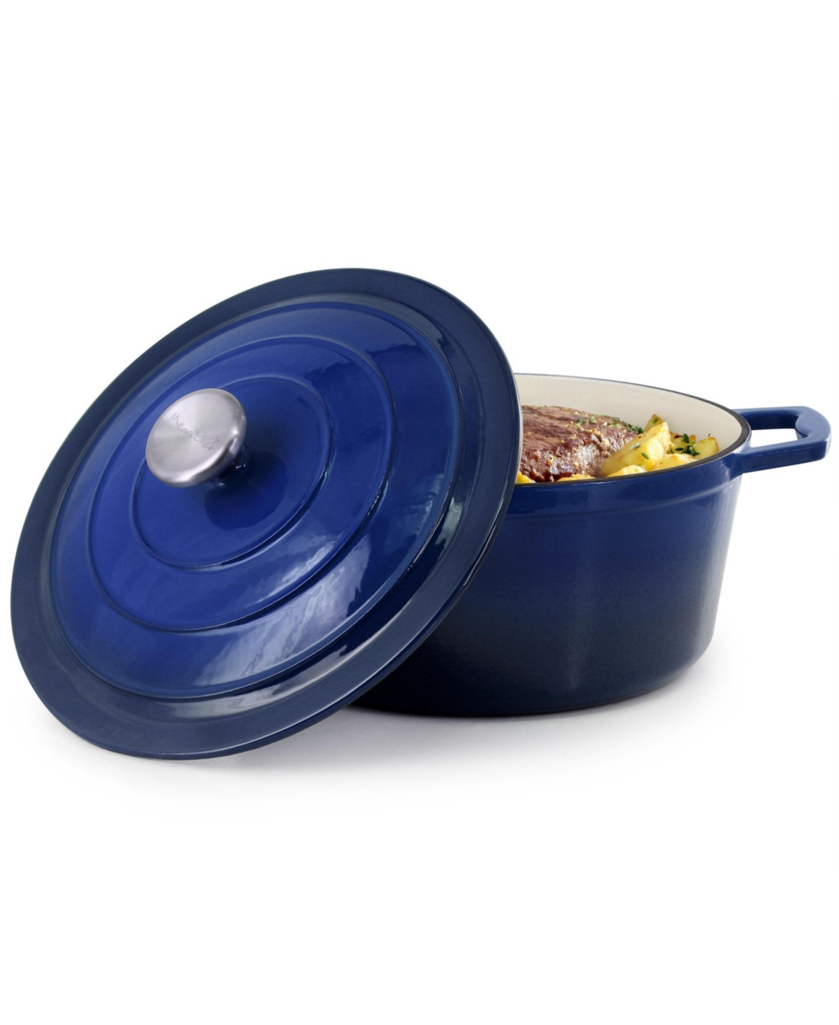 MG-CR25DB  5 Quarts Round Enameled Cast Iron Casserole with Lid in Gradient Dark Blue