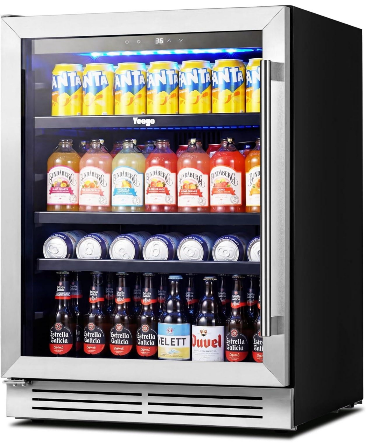 Yeego Beverage Refrigerator, 180 Cans Beverage Cooler, 24 inch , 34-54 , Built-in Left Hinge Beverage Fridge, Glass Door, for Home