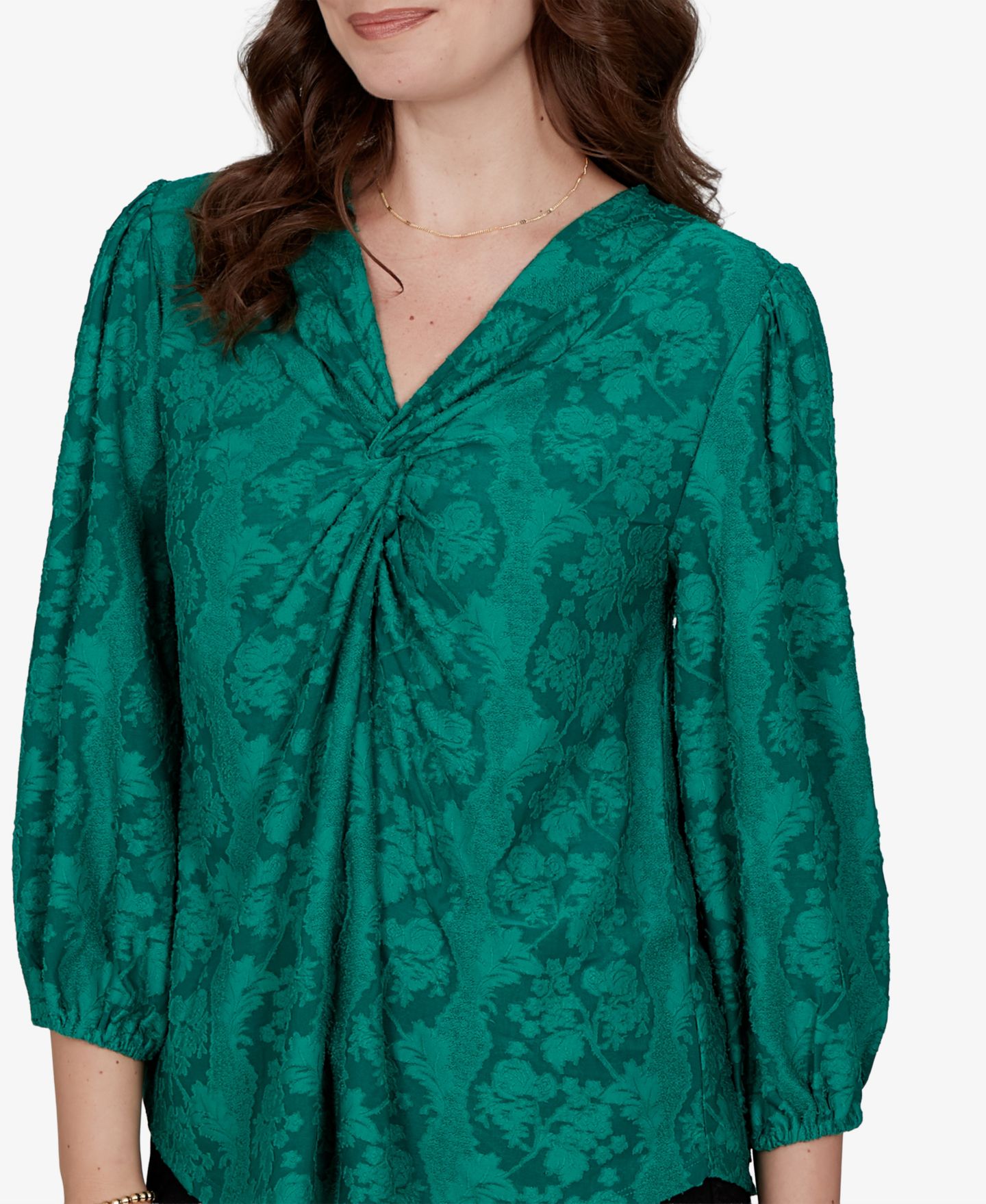 Женская блузка Ruby Rd. Petite Floral Twist Front 3/4-Sleeve, цвет: Вечнозелёный — фото 4