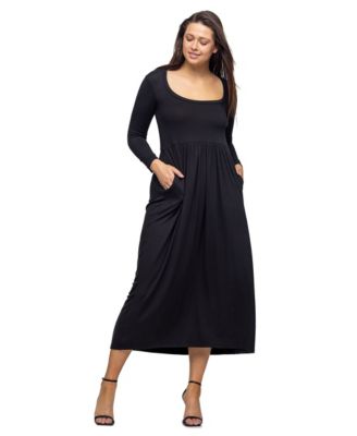 Petite Essential Pleated Long-Sleeve Square Neck Maxi Dress