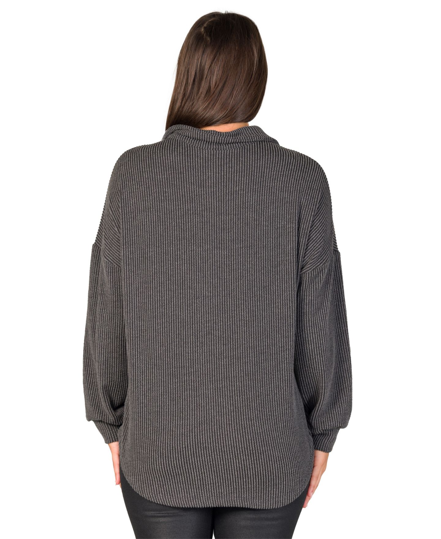 Женская куртка 24seven Comfort Apparel Petite Waffle-Knit V-Neck, цвет: Чёрный — фото 3
