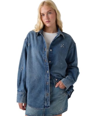 Women's Jordan Long-Sleeve Relaxed-Fit Embellished Denim Shirt