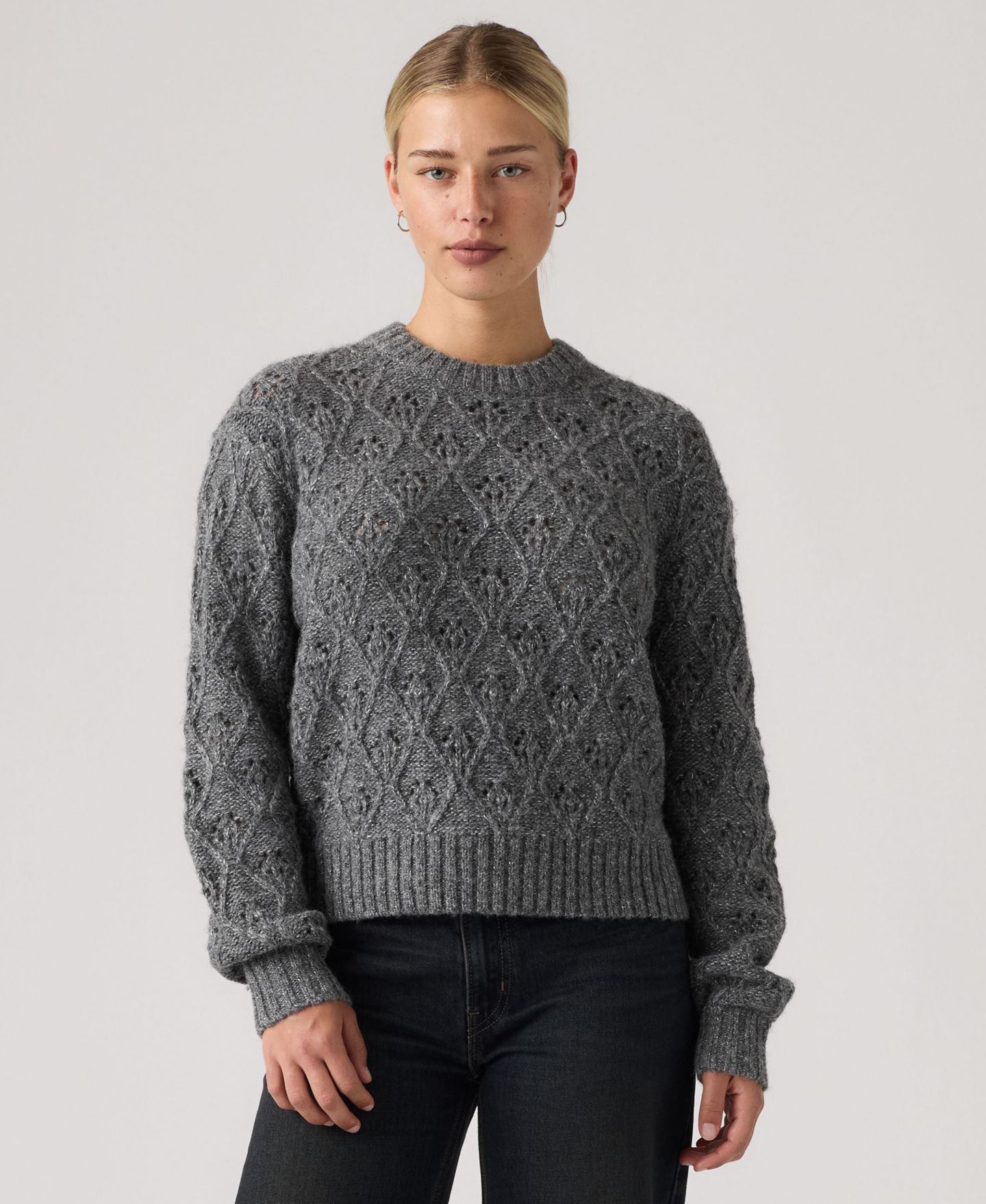 Женский свитер Levi's Zoe Pointelle Long-Sleeve Crewneck, цвет: Угольный меланжевый серый — фото 2