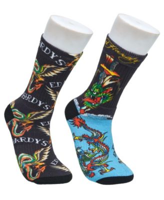 Men's 360 Bird Dragon Print Full Cushion Crew Socks, 2-Pack