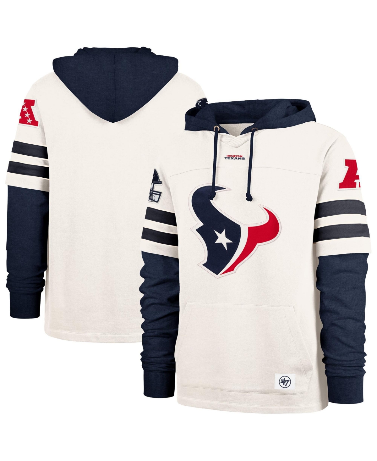 Men's '47  Cream Houston Texans Split Zone Cornerback Duo Lacer Hoodie