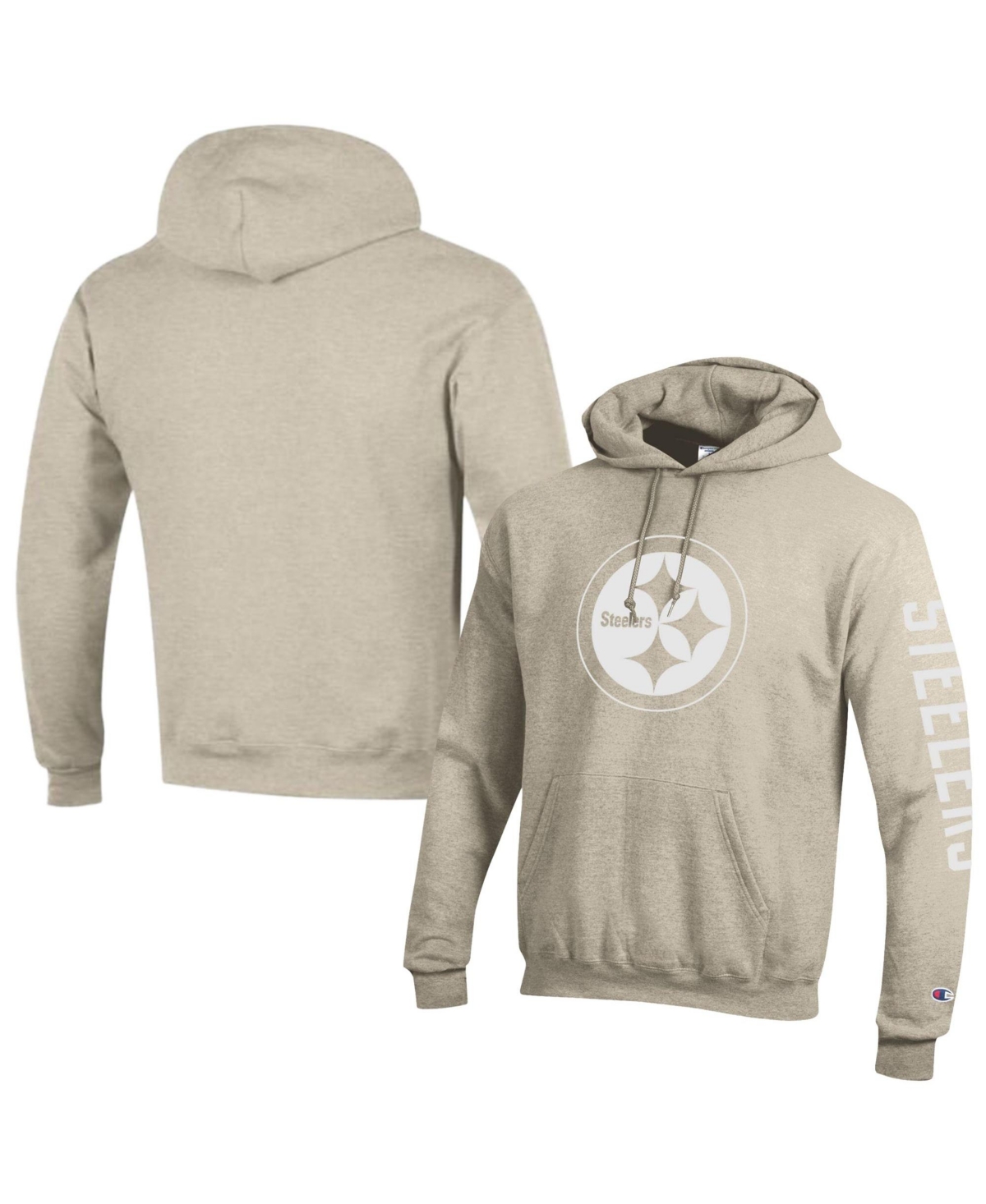Champion Men's Pittsburgh Steelers Powerblend Graphic Midweight Hoodie - Oatmeal