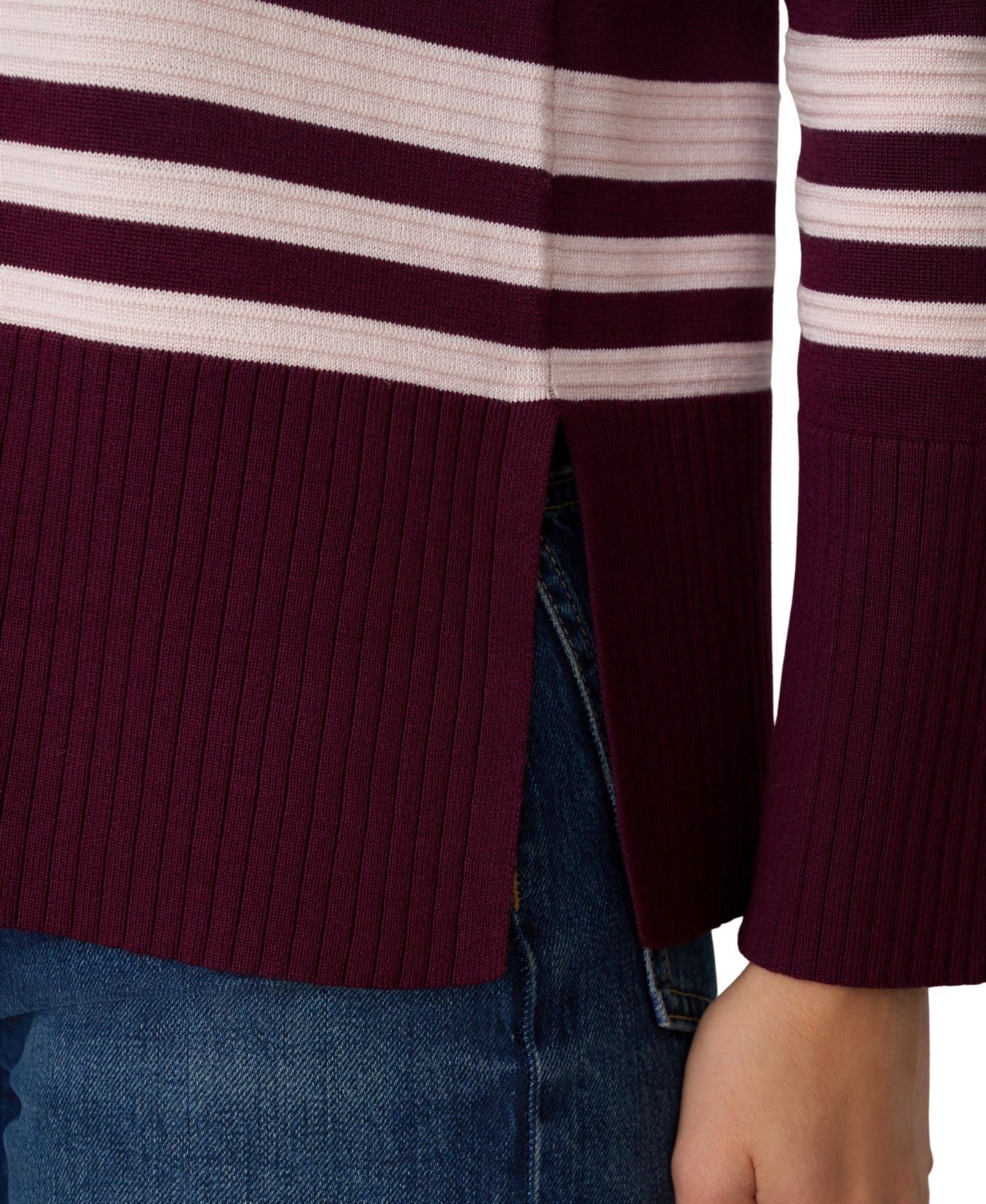 Женский свитер Cable & Gauge Textured Stripe V-Neck Long-Sleeve, цвет: Розовый — фото 5