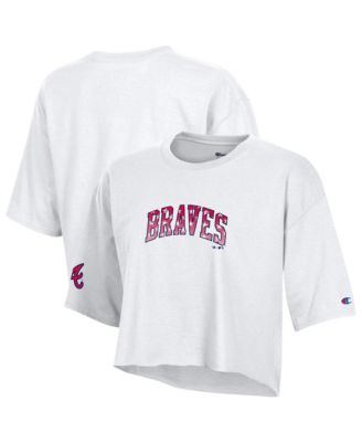 Women's  White Atlanta Braves Boyfriend Cropped Americana T-Shirt