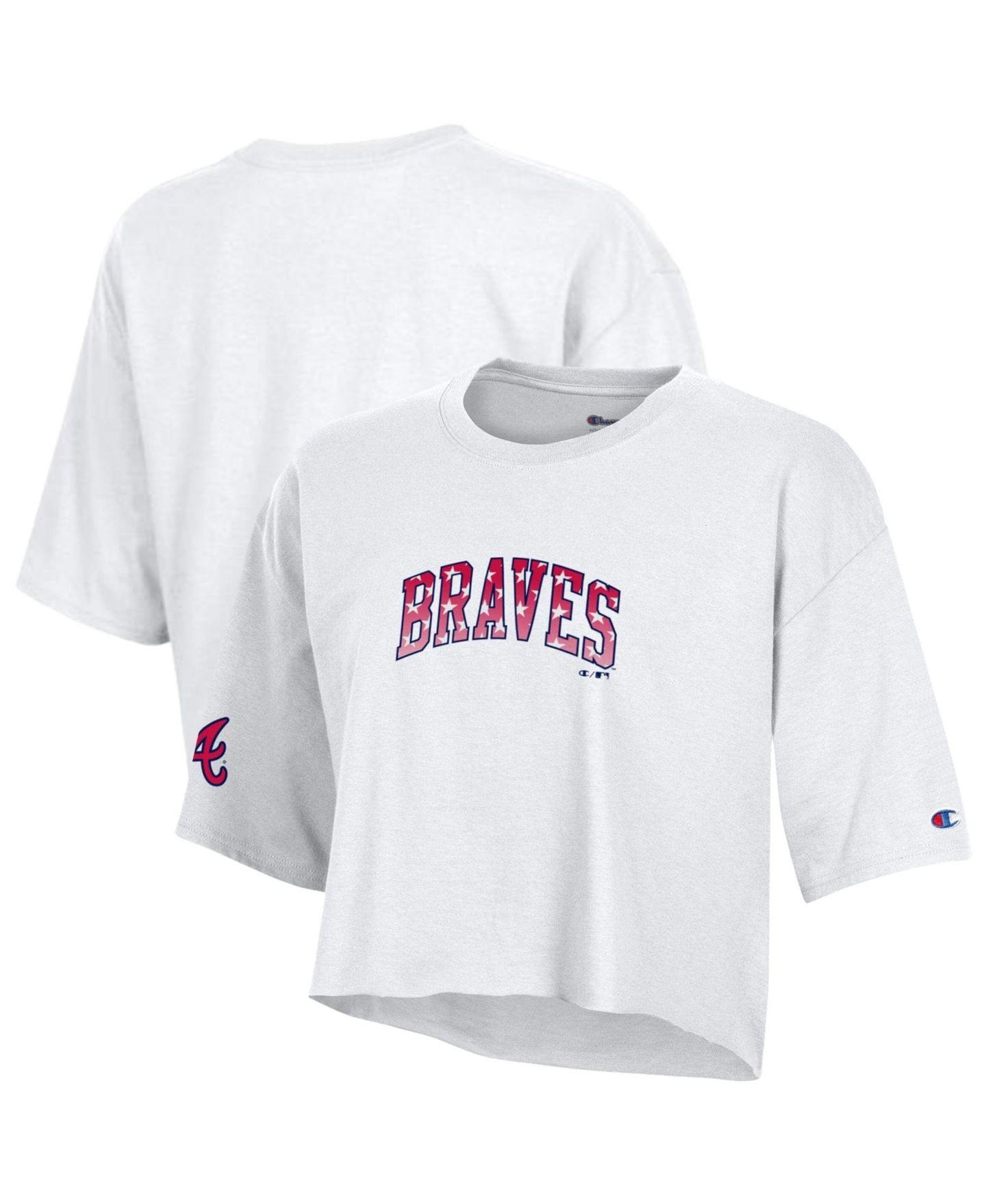 Женская футболка Champion White Atlanta Braves Boyfriend Cropped Americana — фото 1
