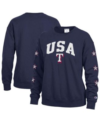 Women's  Navy Texas Rangers Americana Fleece Crewneck Sweatshirt