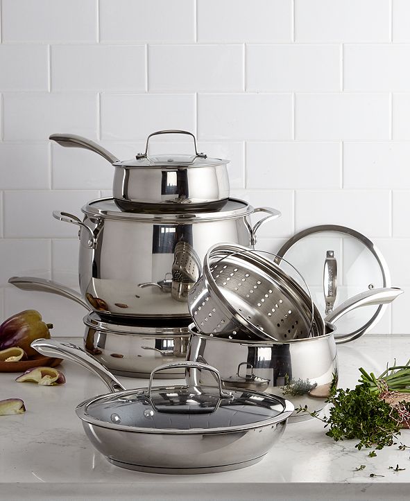 Belgique Stainless Steel 11Pc. Cookware Set with Nonstick Sauté Pan