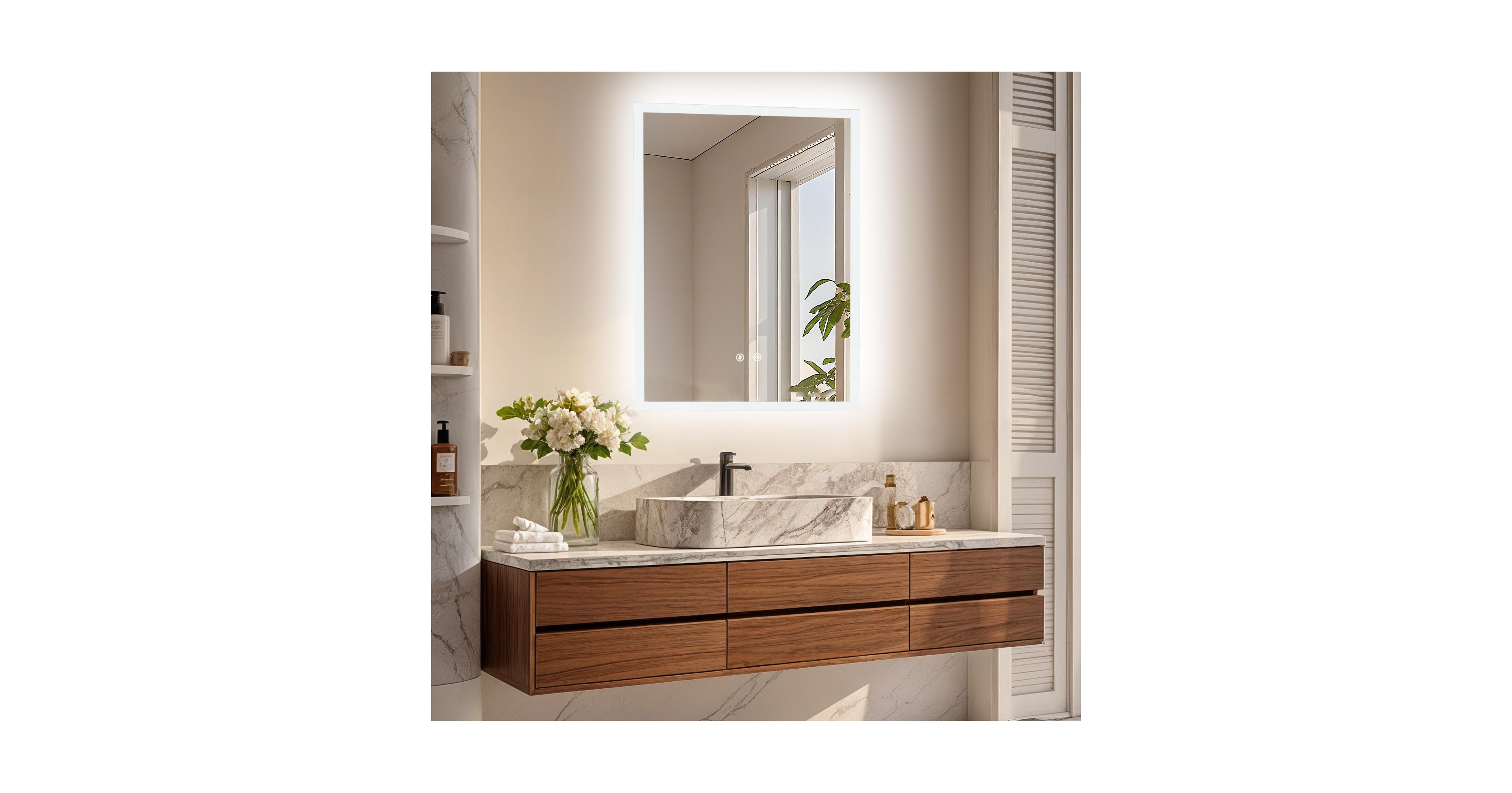 Luvodi 20" x 28" Rectangular Wall Mirror Anti-Fog Led Mirror Stepless Dimmable Lighted Bathroom Mirror