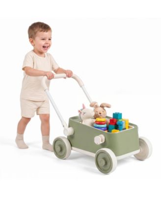 Foldable Push Walker with Wheels and Storage Basket, 24.5" x 15" x 17.5", Ages 3+