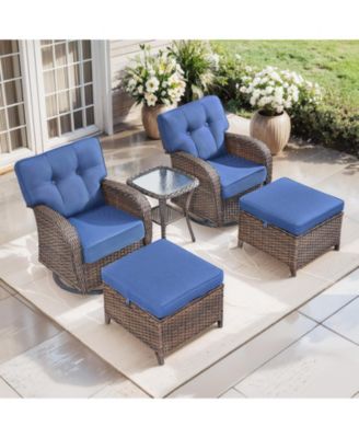 5-Piece Outdoor Furniture Set with Swivel Rocker Chairs, Ottomans and Glass Table, All-Weather Wicker Patio Conversation Set