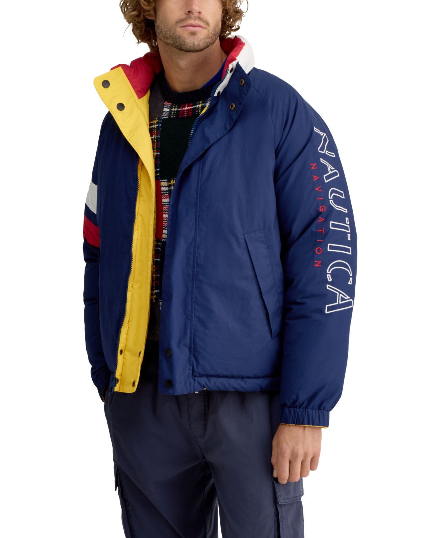 Мужская куртка Nautica Reversible Mock Neck Puffer, цвет: Тёмно-синий — фото 1